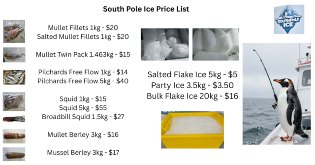 Price list for bait, berley and ice